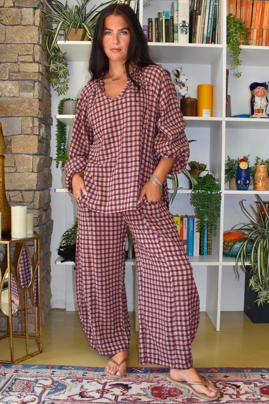 Vivienne Plaid Heathcliff Blouse Damson & Blush